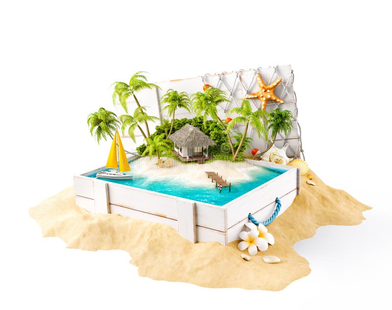 Fantastisch tropisch eiland met bungalow vector illustratie Fantastisch tropisch eiland met bungalow vector illustratie