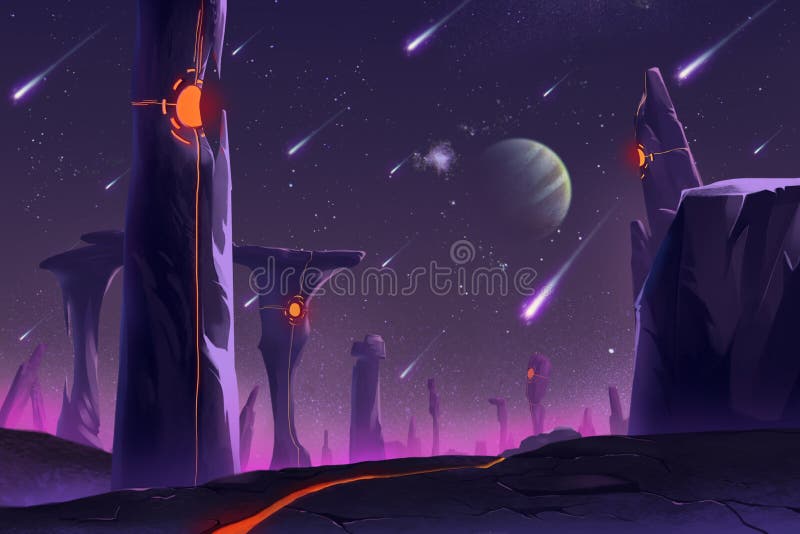 Fantastic and Exotic Allen Planets Environment: Stonehenge. Video Games Digital CG Artwork, Concept Illustration, Realistic Cartoon Style Background. Fantastic and Exotic Allen Planets Environment: Stonehenge. Video Games Digital CG Artwork, Concept Illustration, Realistic Cartoon Style Background