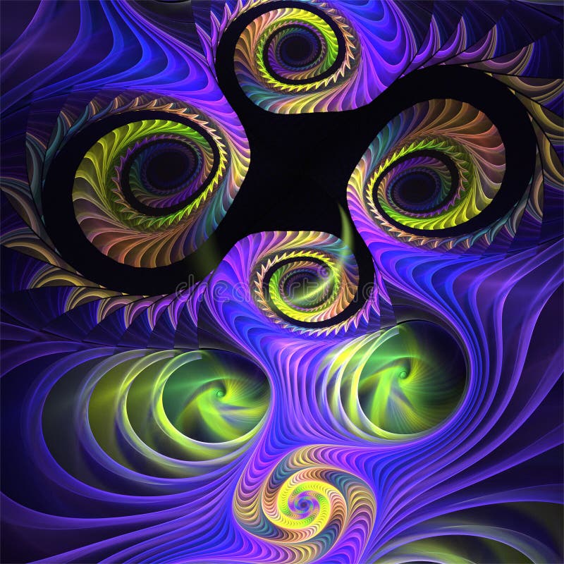 Fantastiska roliga gröna spiral för abstrakt fractalkonst med blålinjen royaltyfri illustrationer Fantastiska roliga gröna spiral för abstrakt fractalkonst med blålinjen royaltyfri illustrationer