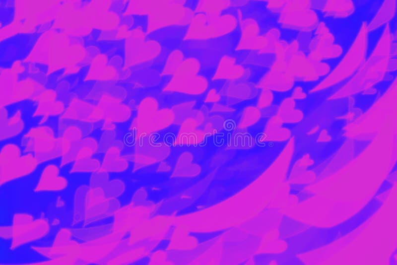 Fantasy Abstract Picture with Lilac Blurred Hearts on the Blue