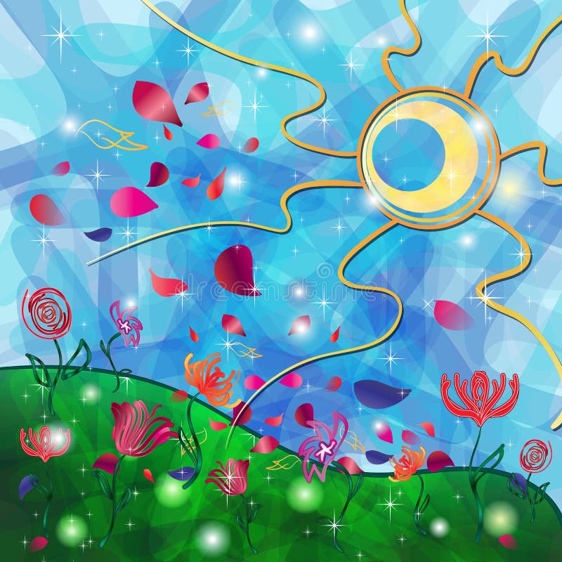 Fantasy background with Tribal Sun and Flowers royalty free illustration Fantasy background with Tribal Sun and Flowers royalty free illustration