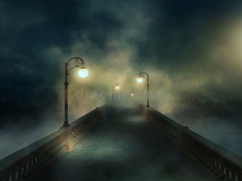 Urban landscape with a illuminated bridge in the fog. Urban landscape with a illuminated bridge in the fog