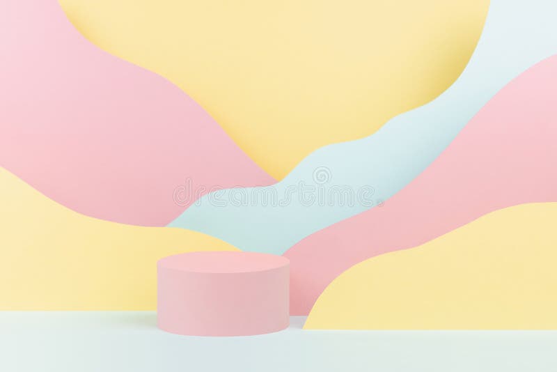 Fantasy Cartoon Abstract Scene Mockup - Arch Pink Podium, Mountain
