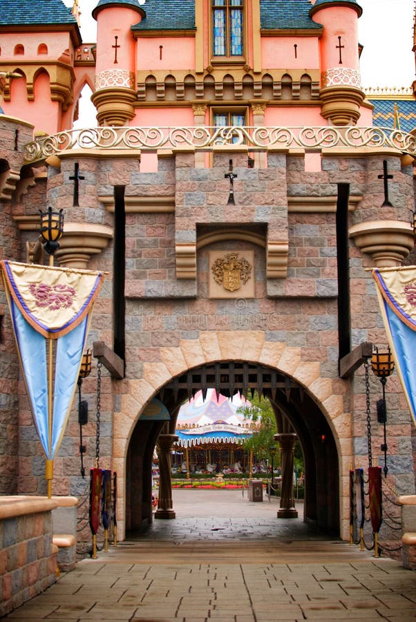 Fantasy Castle with Flags and Iron Gate