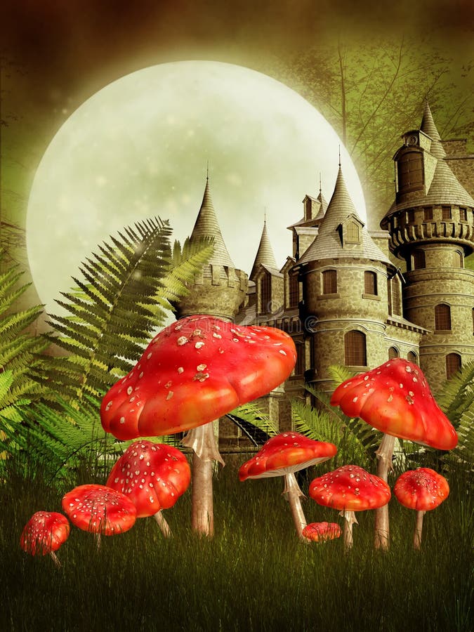 Fantasy castle and mushrooms vector illustration Fantasy castle and mushrooms vector illustration