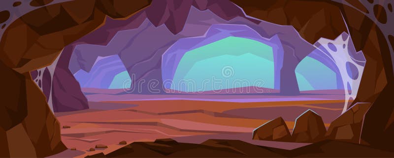 Fantasy cave entrance with different paths background for game level design stock illustration