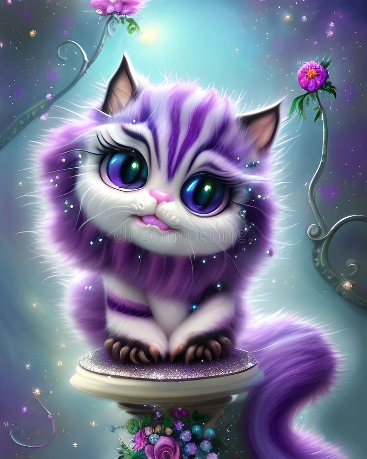 Fantasy Cute Kawaii Baby Cheshire Cat Kitten Stock Illustration ...