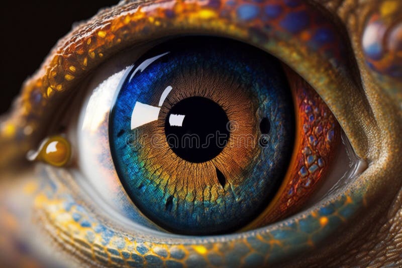 Fantasy eye z żywymi, niesamowitymi kolorami, widok makr. makro oka z żywymi nasyconymi kolorami. wygenerowane przez ai ilustracji