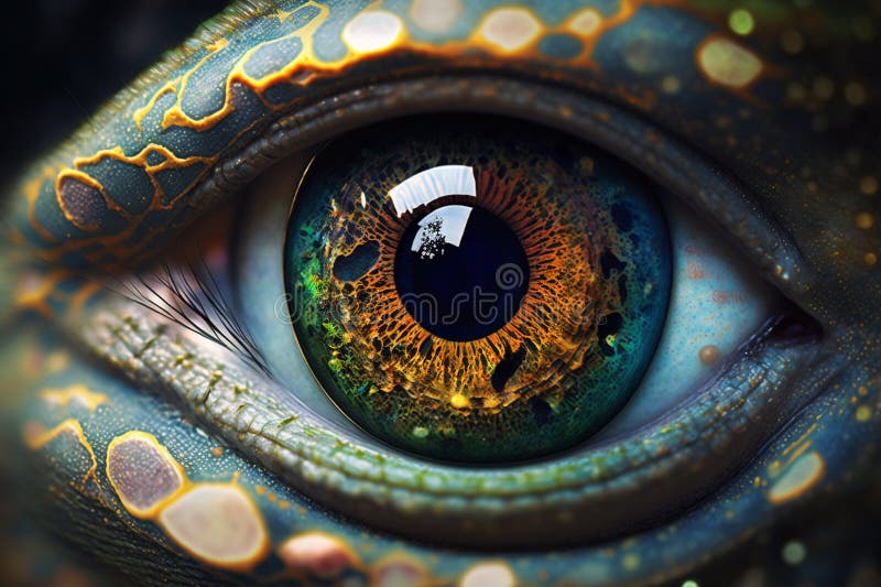Fantasy eye z żywymi, niesamowitymi kolorami, widok makr. makro oka z żywymi nasyconymi kolorami. wygenerowane przez ai royalty ilustracja