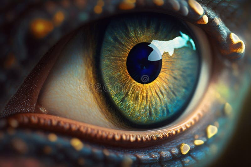 Fantasy eye z żywymi, niesamowitymi kolorami, widok makr. makro oka z żywymi nasyconymi kolorami. wygenerowane przez ai ilustracja wektor