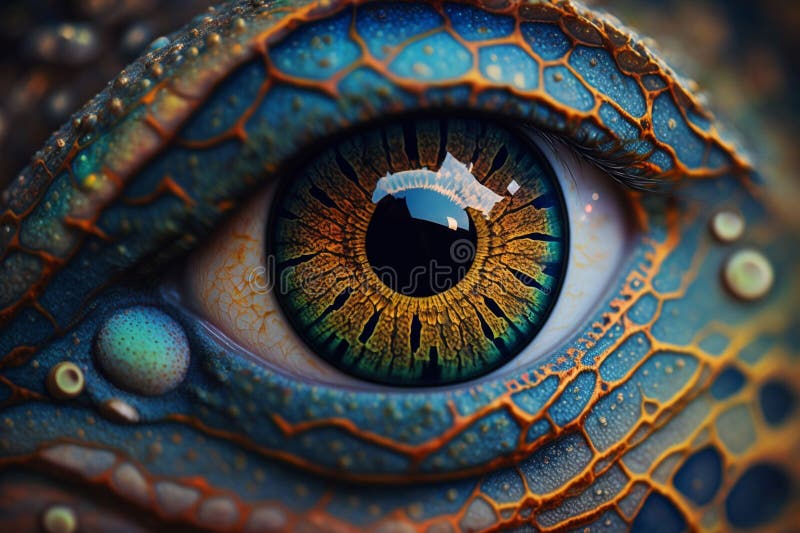 Fantasy eye z żywymi, niesamowitymi kolorami, widok makr. makro oka z żywymi nasyconymi kolorami. wygenerowane przez ai royalty ilustracja