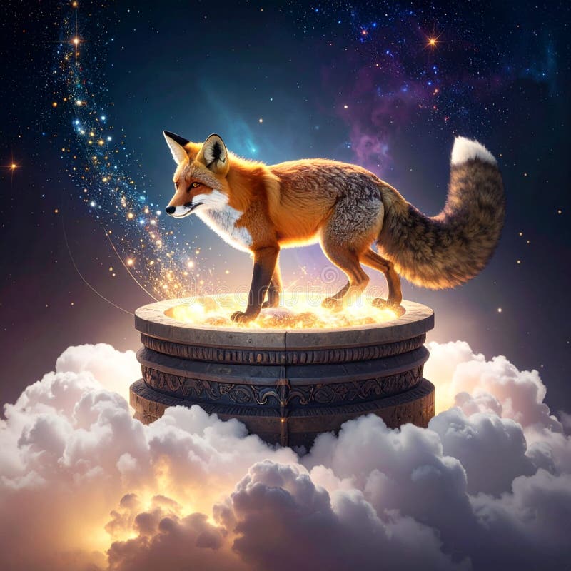 Fantasy Fox on Cloud Platform stock illustration