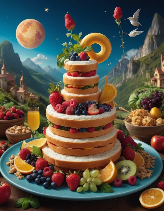 Fantasy Fruit and Cake Tower stock photos