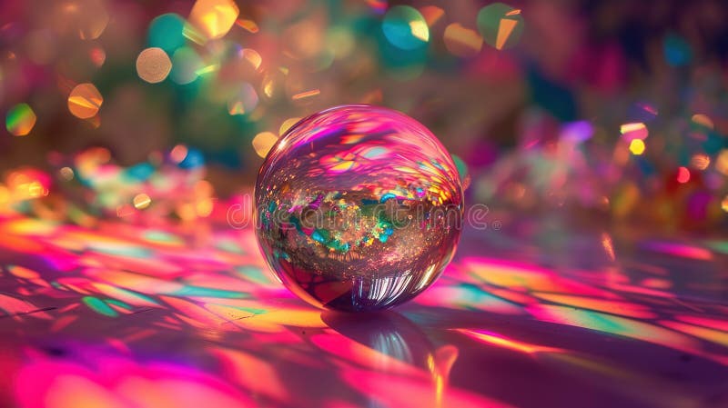 Fantasy Glaskugel, die Licht in eine faszinierende Farbdarstellung bricht. generative Hilfe