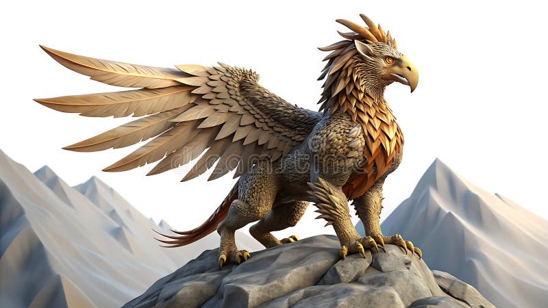 Fantasy griffin creched genomgick mythical beast i bergsscenens png transparent image Generative AI vektor illustrationer