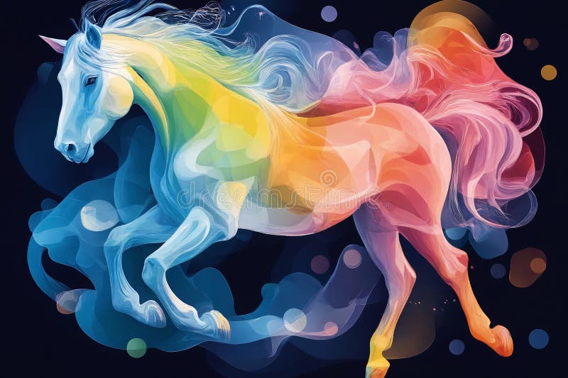 Fantasy horse rainbow dream colorful energy art vibrant smoke abstract animal isolated poster magical mythical illustration stock image