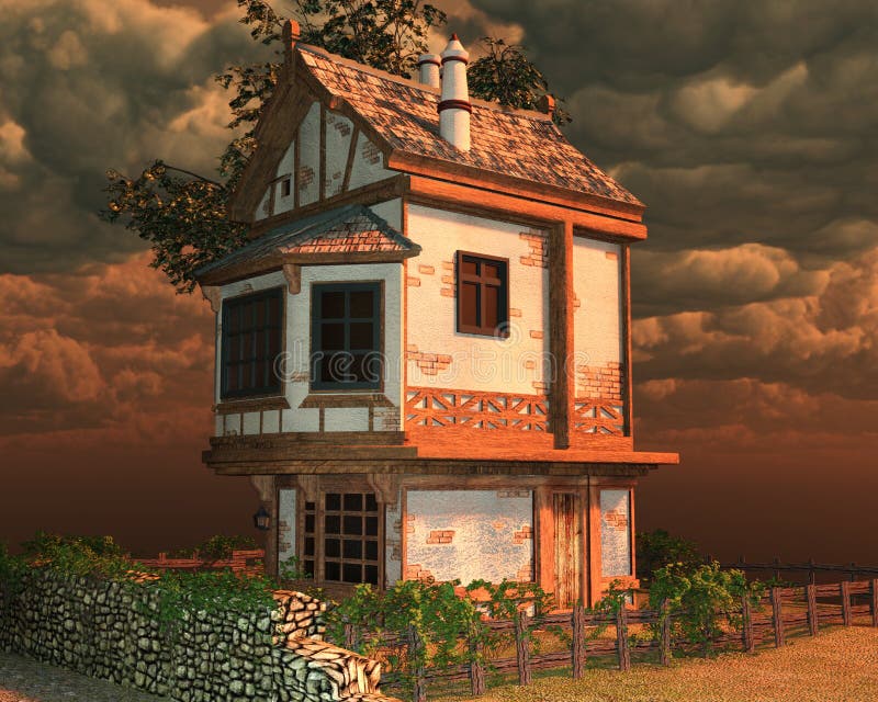Fantasy house with sky vector illustration