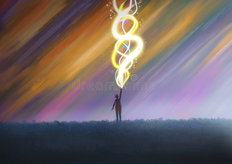 Fantasy illustration A person or child shooting out glowing beams stock illustration Fantasy illustration A person or child shooting out glowing beams stock illustration