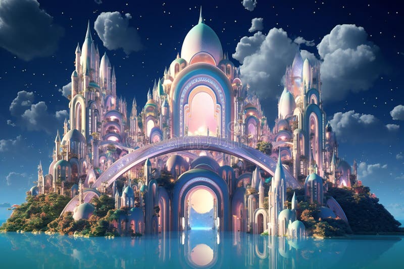 Fantasy Landscape with fantasy castle and arch royalty free illustration