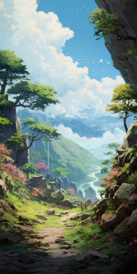 Wallpapers Art, anime, landscape, Trees, forest, stones on your