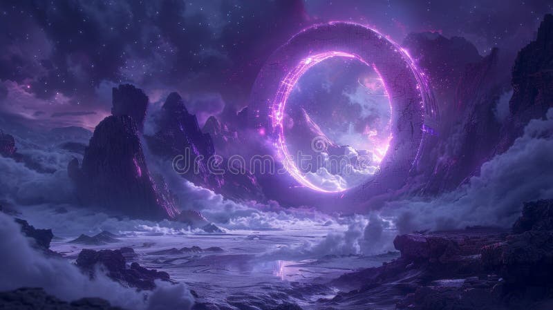 Fantasy landscape with portal - generative ai. High image quality