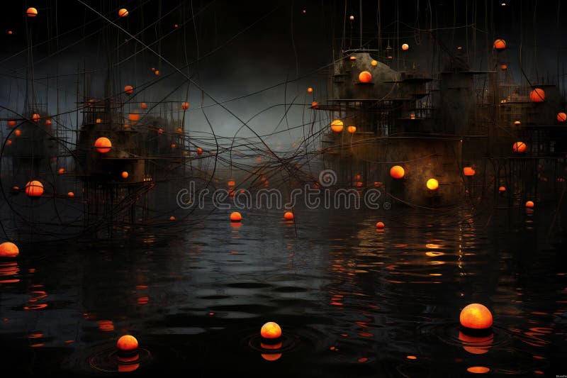 Fantasy landscape with ships on the water vector illustration