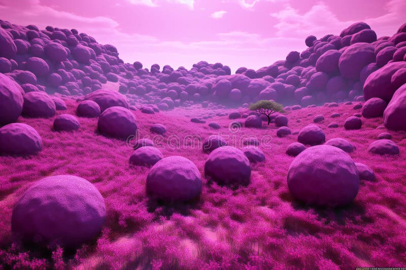 A fantasy landscape with a tree in the middle royalty free illustration