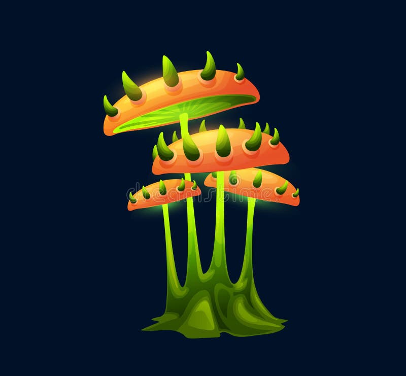 Fantasy magic mushroom with thorns on cap, fungus