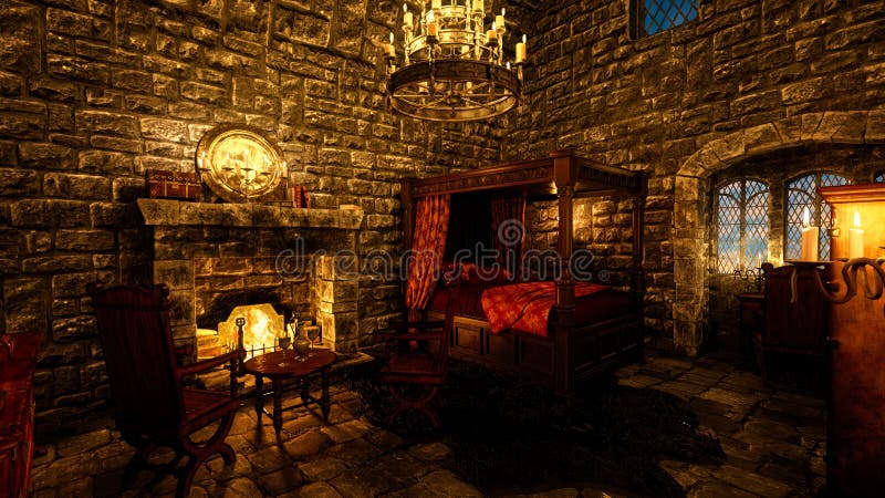 Fantasy Interior Medieval Bedroom Traditional Decorations Cozy Fireplace  Rendering Stock Photo by ©digitalstorm 442622910