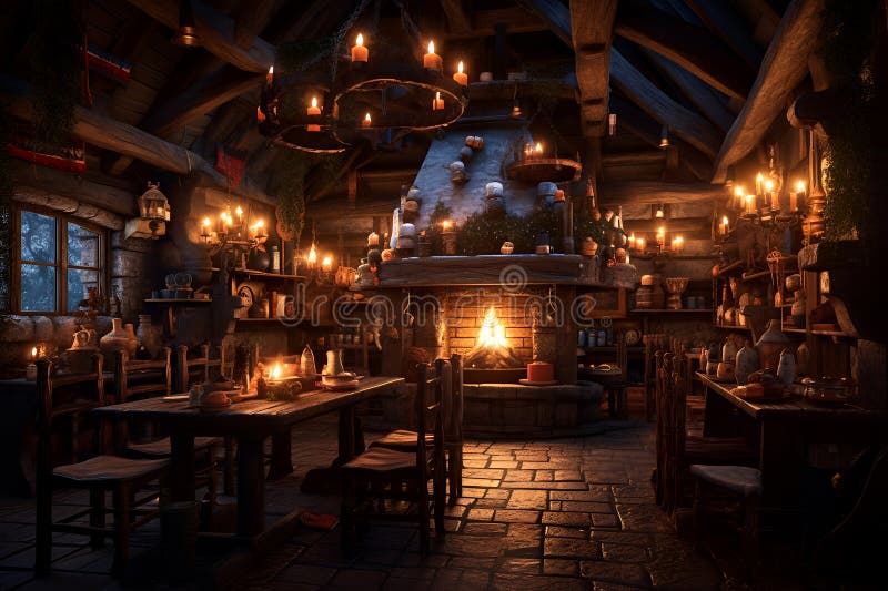 Interior of a crowded fantasy medieval night club