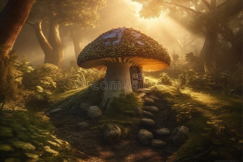 A fantasy mushroom house in the forest with generative ai