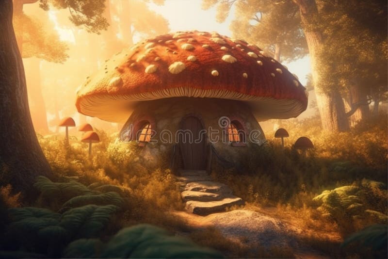 A fantasy mushroom house in the forest with generative ai