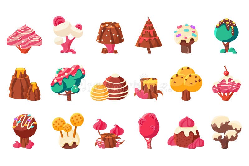 Fantasy nature landscape elements, sweet candy land vector Illustrations on a white background vector illustration Fantasy nature landscape elements, sweet candy land vector Illustrations on a white background vector illustration