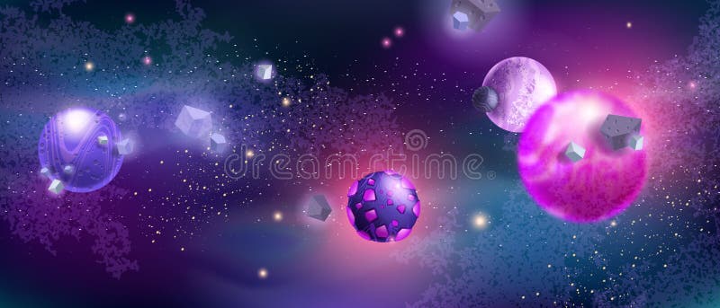 Space Background, Alien Planets, Stardust, Cosmic Rocks, Vector Galaxy Universe  Cartoon Game Banner. Stock Vector - Illustration of cosmos, rocks: 245228123
