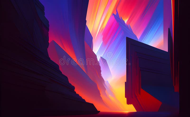 Fantasy Neon Swirls and Wave Pattern on Abstract Background - Generative AI stock illustration