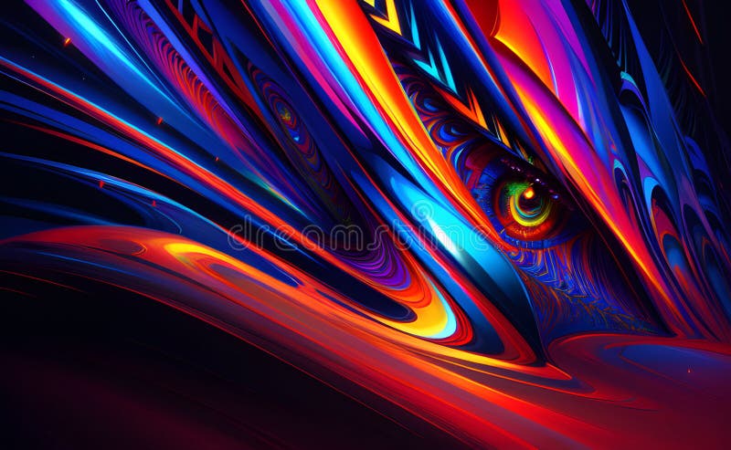 Fantasy Neon Swirls and Wave Pattern on Abstract Background - Generative AI royalty free illustration