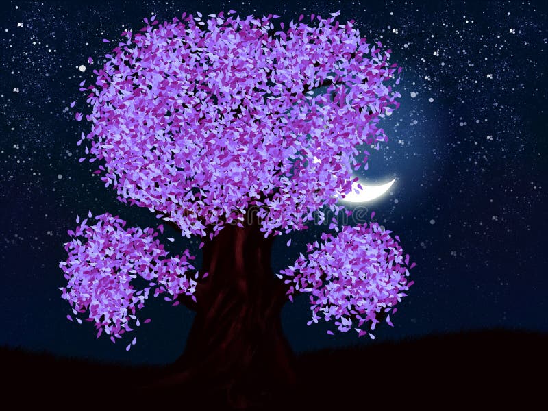 Fantasy night tree of violet color