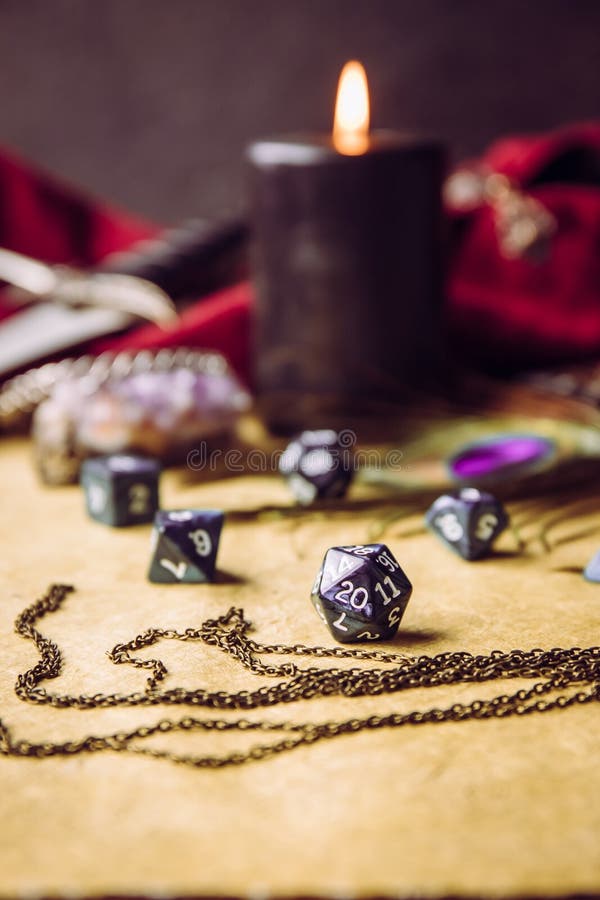 Fantasy Role Play Board Game Still Life Concept. Selective Focus on