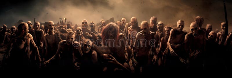 Zombie horde. Zombie apocalypse scene. Generative ai Stock Illustration