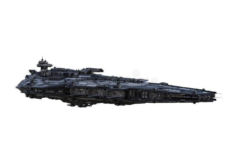 Fantasy science fiction large space ship in flight with open landing bay doors on the side. 3D rendering vector illustration