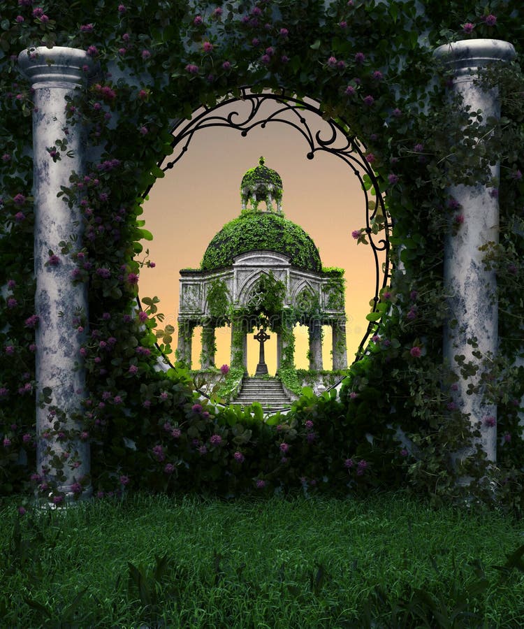 Fantasy Secret Portal With plants And An Temple