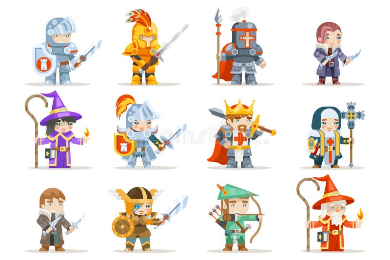 Fantasy set rpg game heroes character vector icons flat design vector illustration