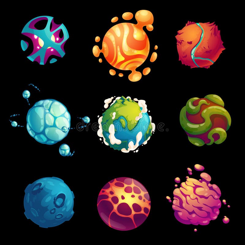 Fantasy space planets and Earth for ui galaxy game royalty free illustration