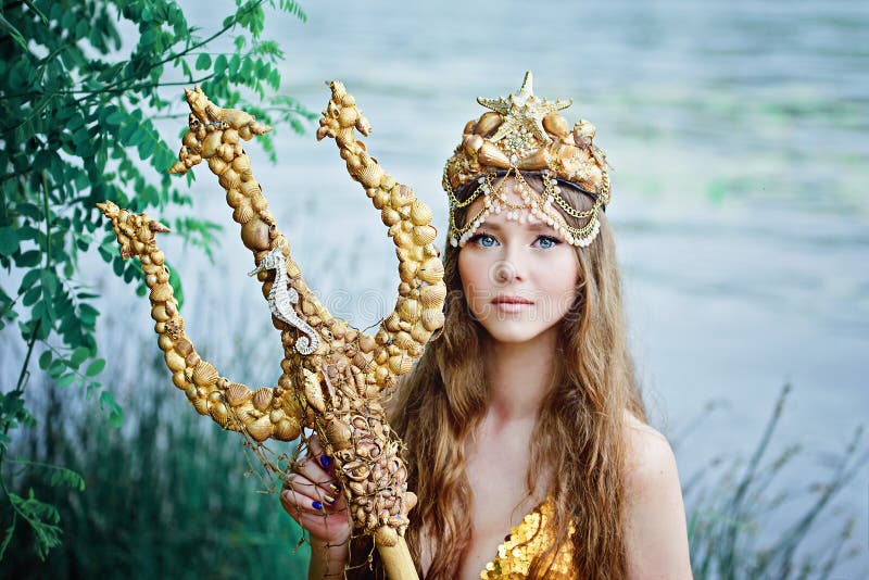 Fantasy woman real mermaid myth goddess of sea. 