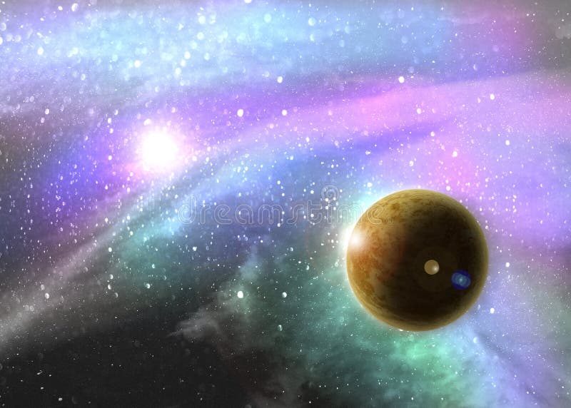 Fantasy deep space nebula with planet and stars. Fantasy deep space nebula with planet and stars