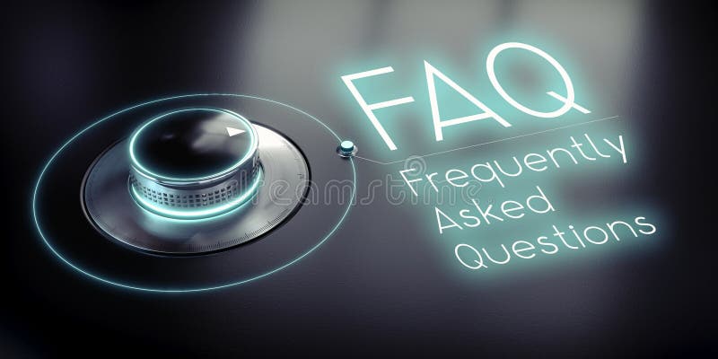 FAQ, Frequently Asked Questions - rotary knob and glowing word vector illustration