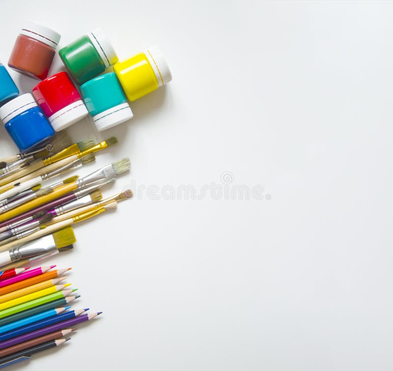 Farben und Bürsten, Bleistift stockbilder Farben und Bürsten, Bleistift stockbilder