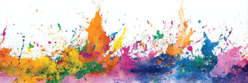Farbenfrohe abstrakte Paint Splashes erzeugen einen energetischen Effekt, während sie in eine generative KI mit weißem Hintergrund stockbilder