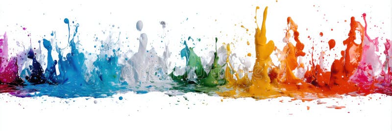Farbenfrohe abstrakte Paint Splashes in weißem Hintergrund verschmelzen zu einer dynamischen künstlerischen Ausdrucksgenerative KI. Farbige Farbspritzen verblassen anmutig in einem hellen weißen Hintergrund und zeigen eine fantasievolle Mischung aus Farben und dynamischer Flüssigkeit. AI generiert