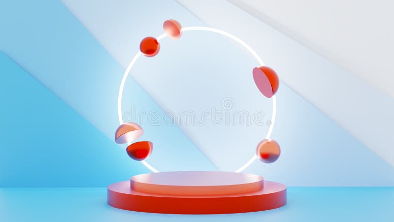 Farbenfrohe 3D-Darstellung einer leeren, von einer Ringleuchte beleuchteten Plattform stock abbildung